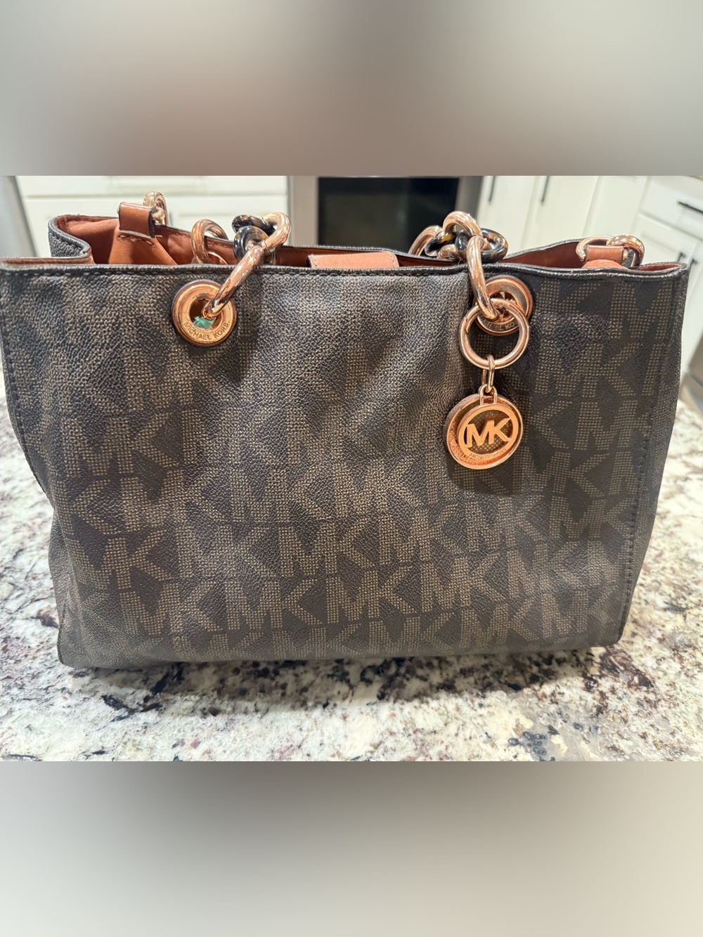 Michael Kors Brown MK Signature Chain-Handle Tote